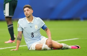 FLORIDA, USA - JUNE 15: Federico Valverde (8) of Uruguay looks on during the 2026 FIFA World Cup First Stage Group H match between Saudi Arabia and Uruguay at Hard Rock Stadium (Miami Stadium) in Miami Gardens, Florida, United States on June 15, 2026. (Photo by Evrim Aydin/Anadolu via Getty Images)