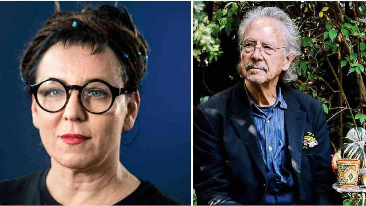 Olga Tokarczuk, premio nobel de literatura 2018 y ?Peter Handke, premio nobel de literatura 2019.