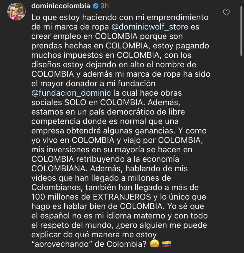 Respuesta de Dominic Wolf a Andrea Petro