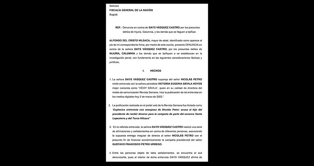  A pocas horas de desatarse el escándalo, el Turco Hilsaca, quien negó los hechos, denunció penalmente a Day Vásquez.