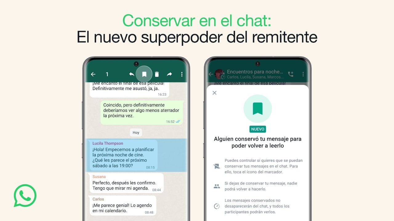 WhatsApp lanza la función 'Conservar en el chat'