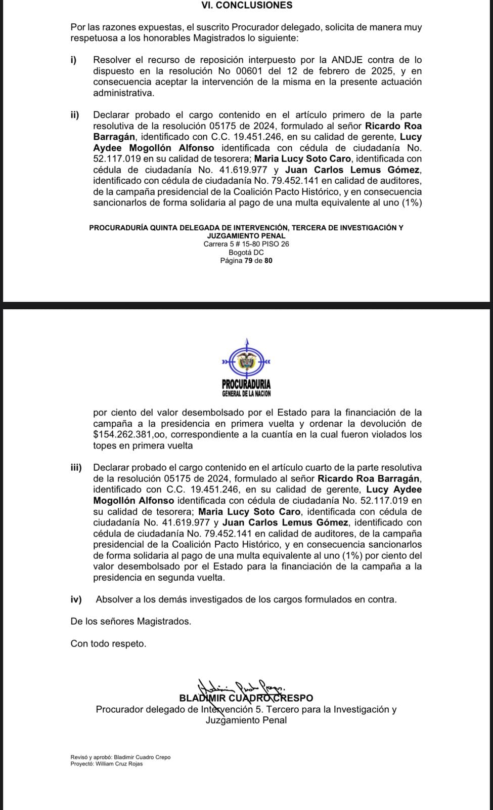 Este es el concepto de la Procuraduría sobre Ricardo Roa.