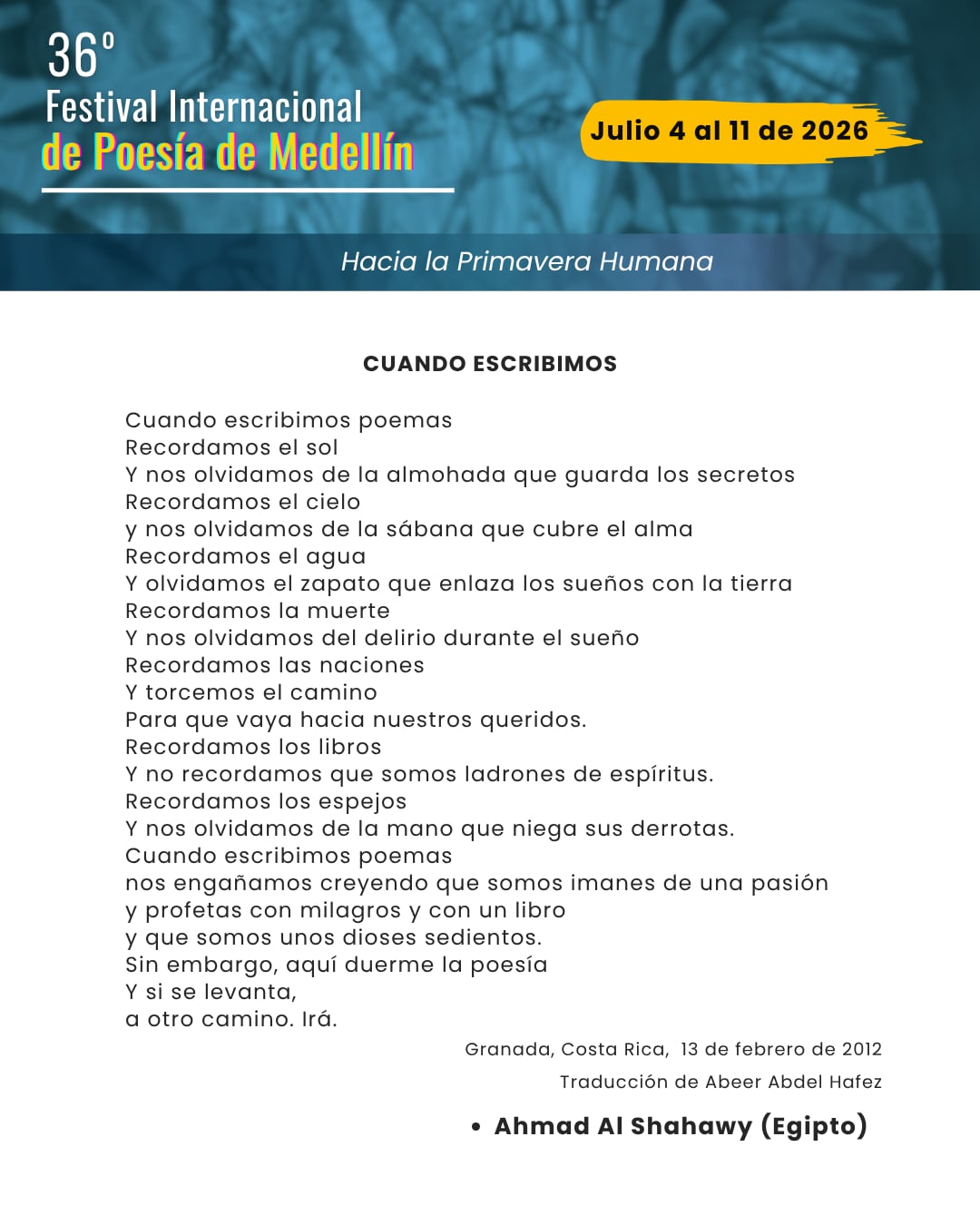 Versos de invitados al 36º FIPMed.