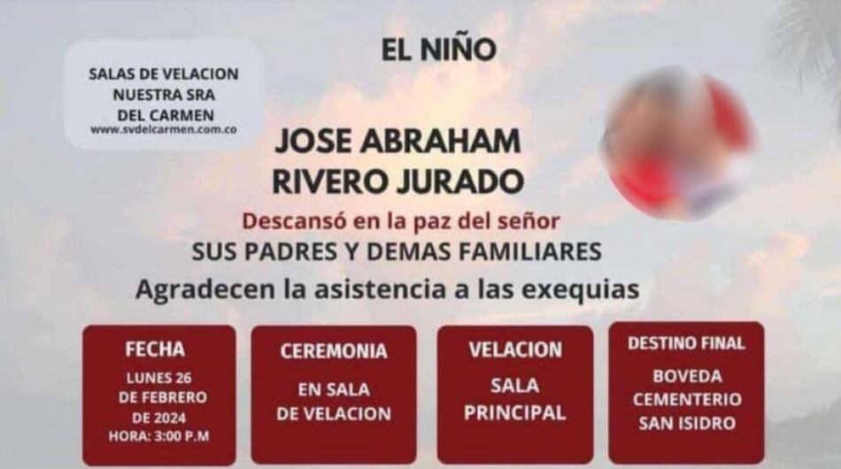 Exequias del menor de edad en Santander.