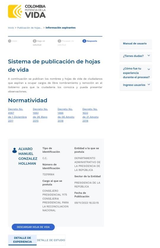 Hoja de visa aspirantes Presidencia