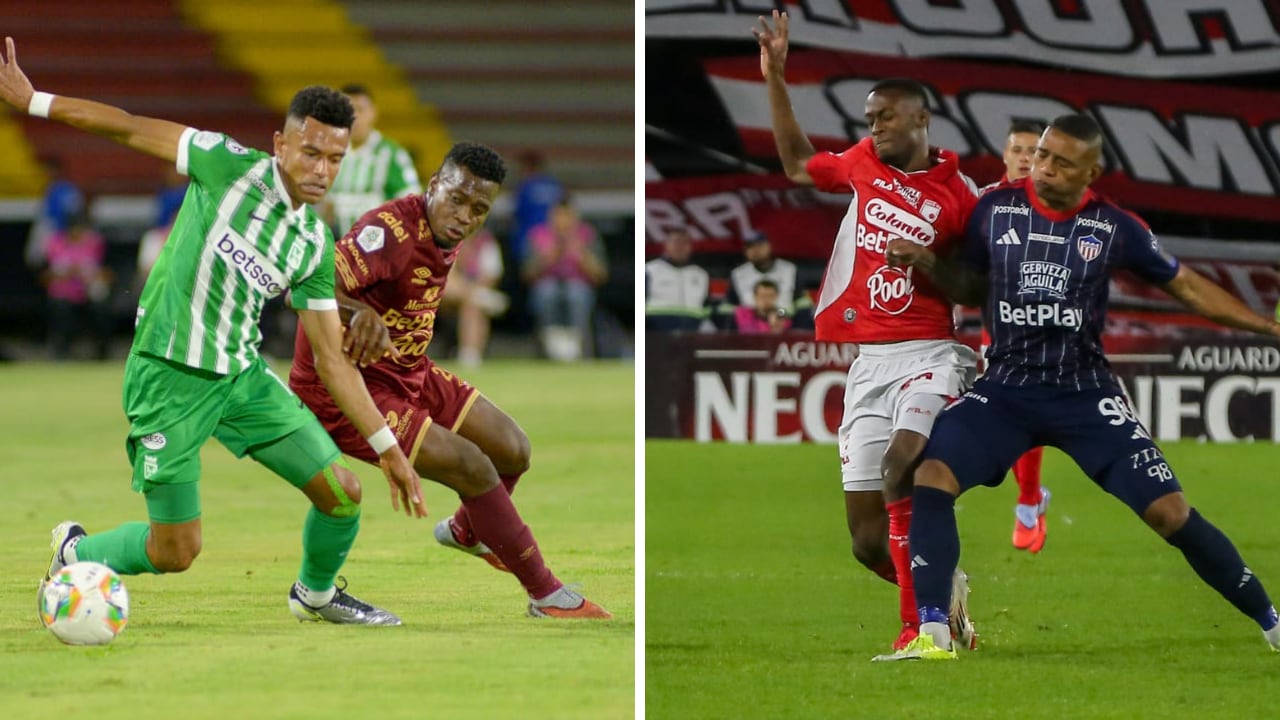 Tabla de reclasificación en Liga BetPlay tras los partidos de ida de semifinal: Atlético Nacional vs. Deportes Tolima, y Santa Fe vs. Junior.