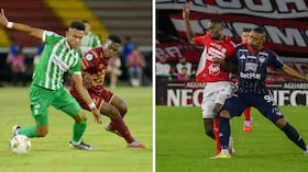Tabla de reclasificación en Liga BetPlay tras los partidos de ida de semifinal: Atlético Nacional vs. Deportes Tolima, y Santa Fe vs. Junior.