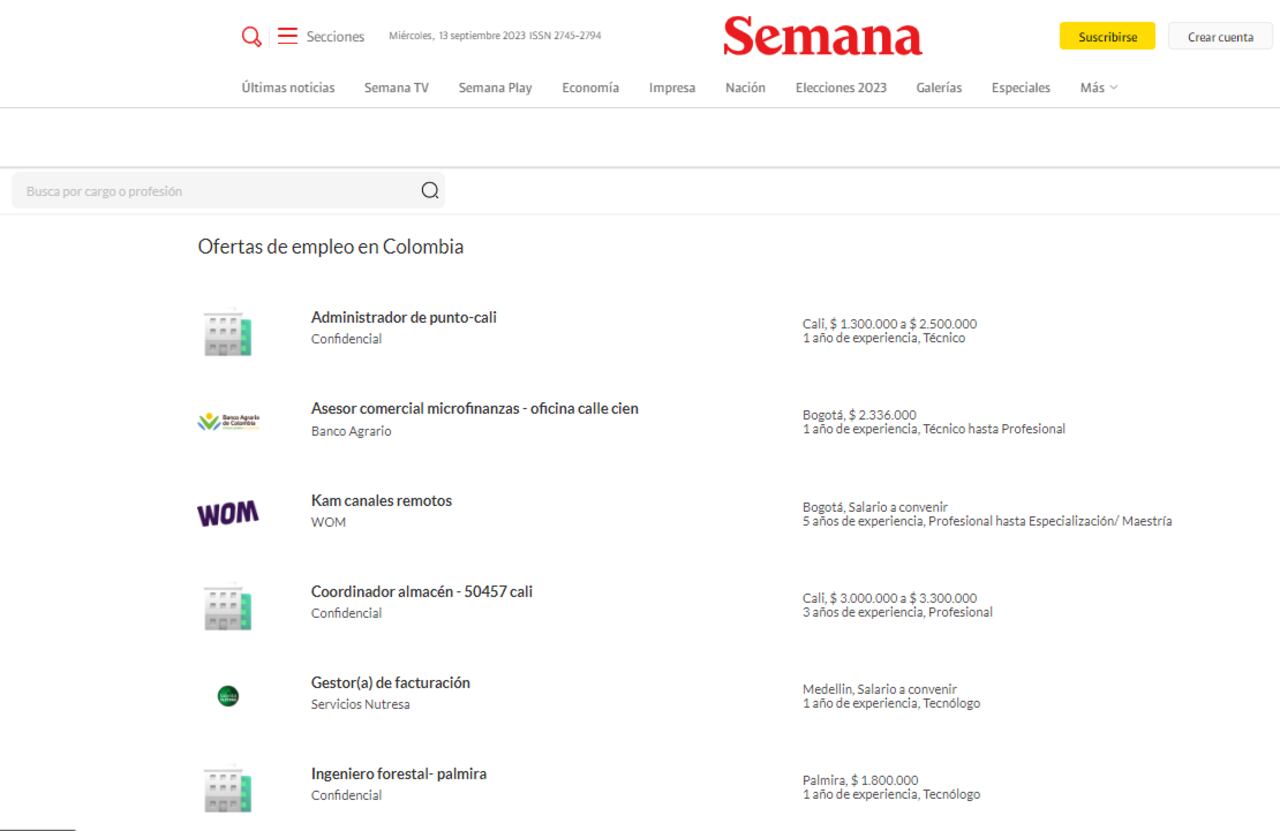 Estas son las ofertas de empleo que tienen contrato a término indefinido y que puede encontrar en Semana.com/empleos