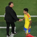 Néstor Lorenzo y Luis Díaz en el partido de Colombia contra Ghana por el Mundial 2026.