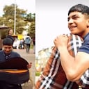Jhon Alex Castaño junto al joven Juan Sebastián Alvarado durante un encuentro en el que el cantante le entregó una guitarra como gesto de apoyo.