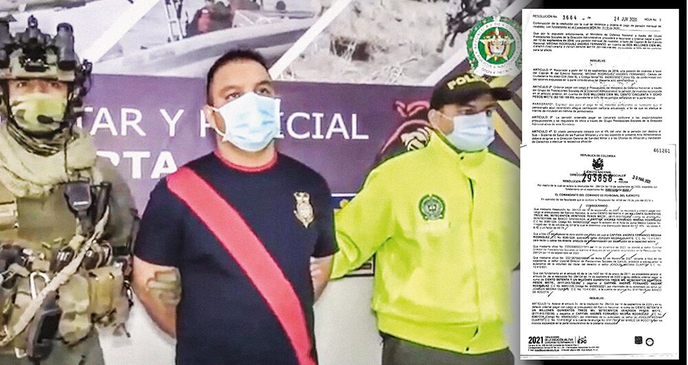 Andrés Fernando Medina, alias el Capi, capturado tras el atentado a la Brigada 30. Resoluciones de indemnización y pensión del Ejército en favor del capitán en retiro.