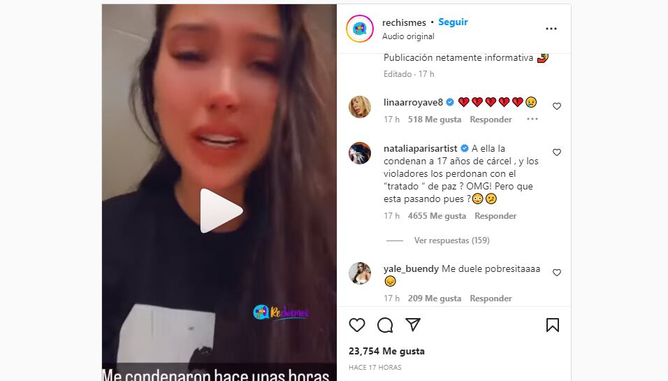 Reacción de Natalia París a la condena contra Aida Victoria Merlano.