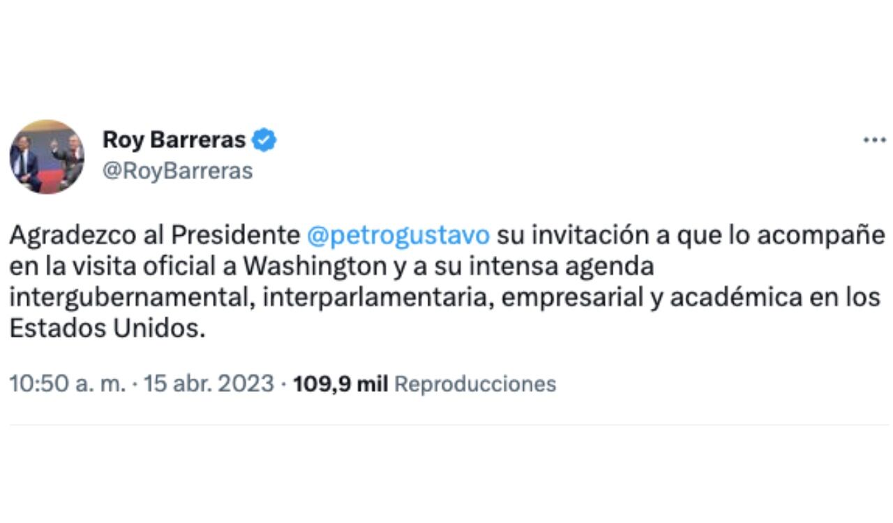Así manifestó el senador Roy Barreras la invitación del presidente Gustavo Petro a Estados Unidos