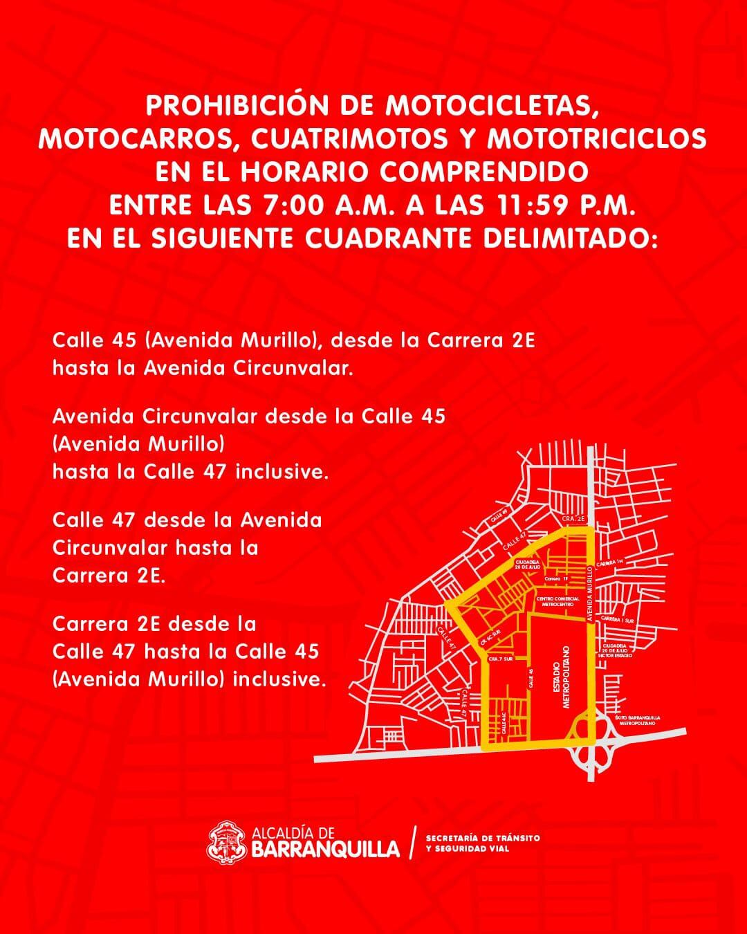 Disposiciones en el tránsito de vehículos en barranquilla por evento de fútbol.