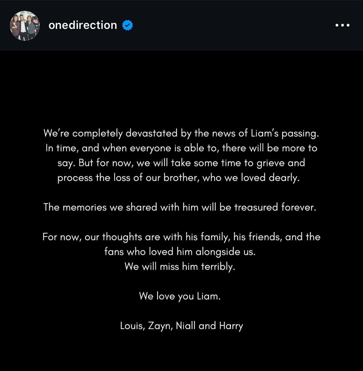 Mensaje de One Direction por la muerte de Liam Payne