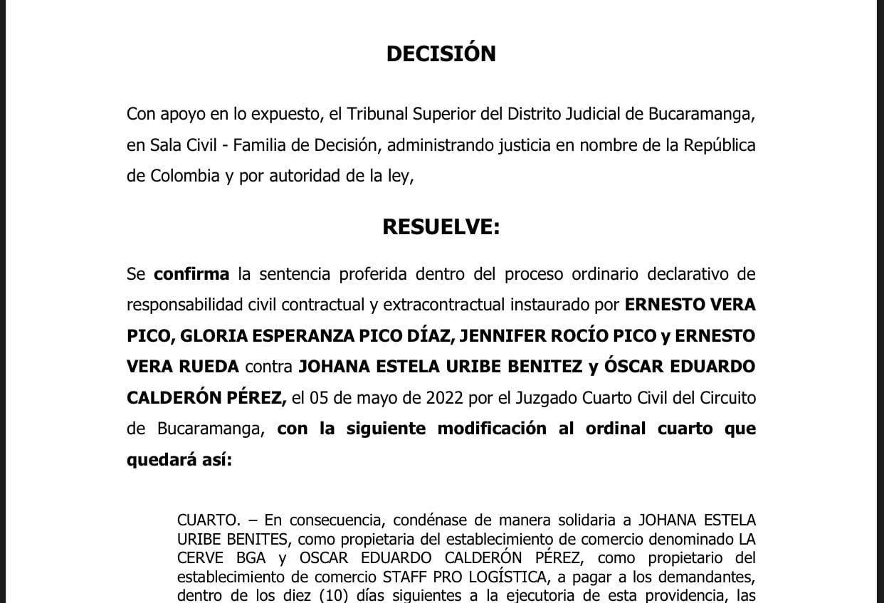 Fallo judicial en segunda instancia.