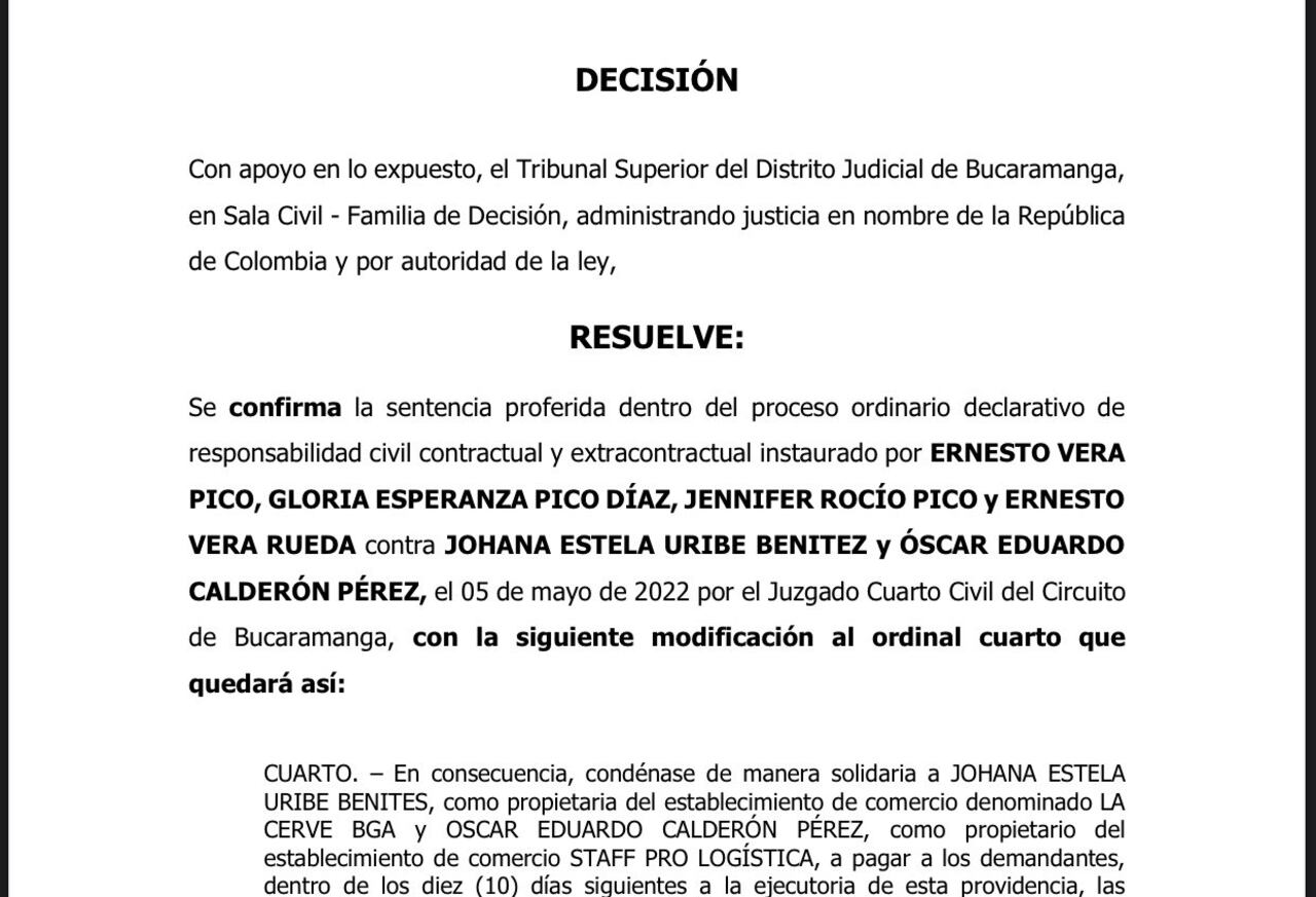 Fallo judicial en segunda instancia.