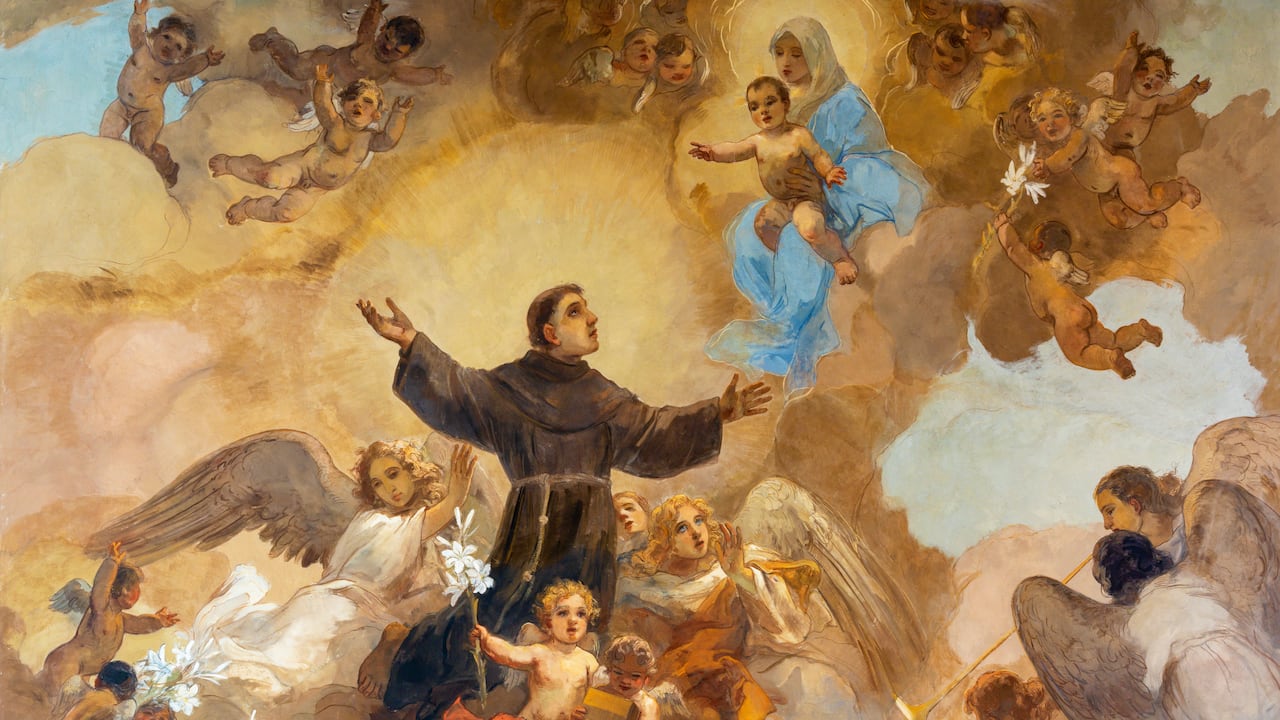 Rome - The fresco of Apotheosis of St. Anthony of Padu in church Chiesa di Santa Dorotea by Gino Terren.