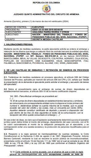 Esta es la medida cautelar decretada por el Juzgado Quinto Administrativo del Circuito de Armenia contra el Ministerio del Trabajo por el no pago a 109 maestros de Quindío.