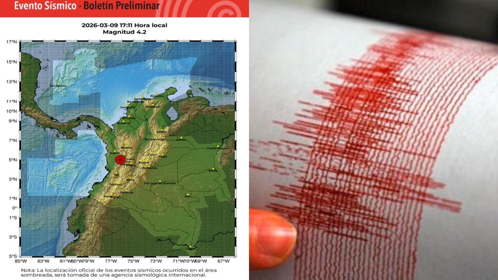 Nuevo temblor en Colombia hoy 9 de marzo.