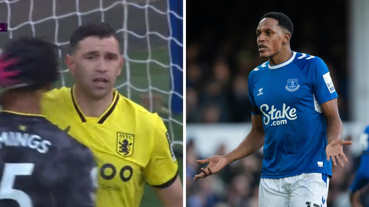 'Dibu' Martínez y Yerry Mina se volvieron a cruzar en Inglaterra y así fue su saludo.
