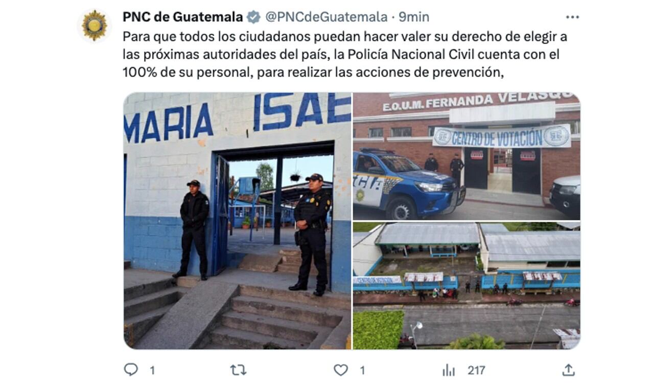 Así informa la Policía de Guatemala su trabajo en la jornada electoral