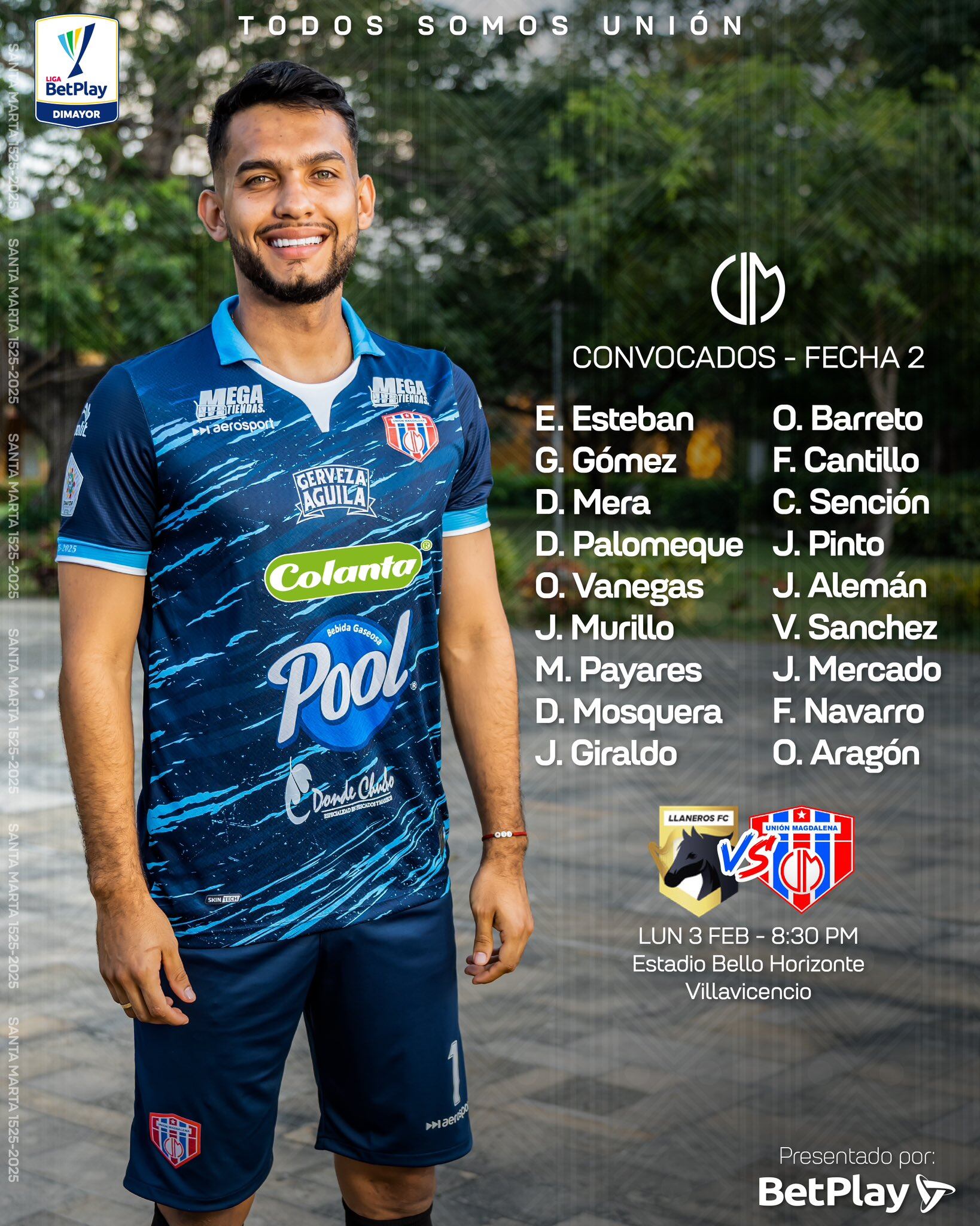 Convocados de Unión Magdalena, para enfrentar a Llaneros, este lunes 3 de febrero.