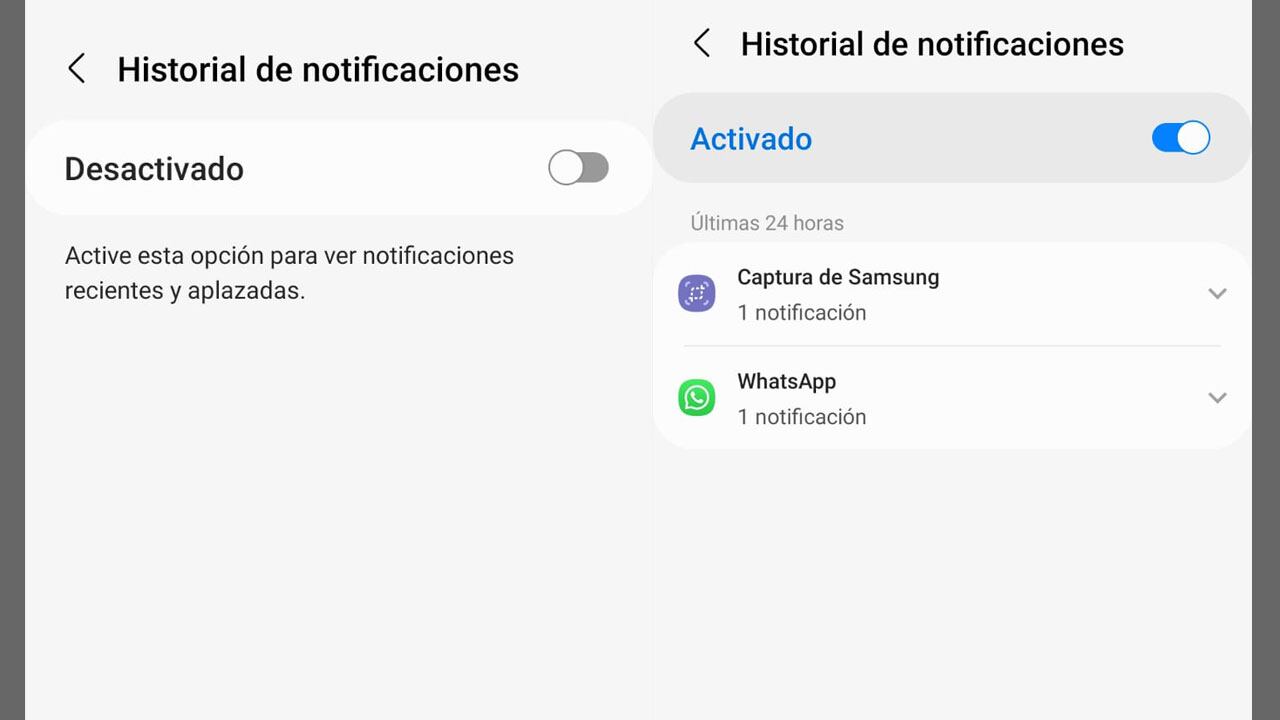 Activar historial de notificaciones en Android.