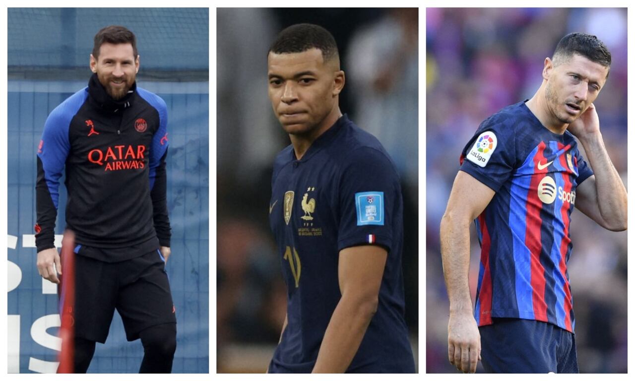 Lionel Messi, Kylian Mbappé y Robert Lewandowski