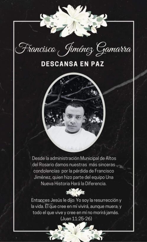Asesinan al conductor del alcalde de Altos del Rosario.
