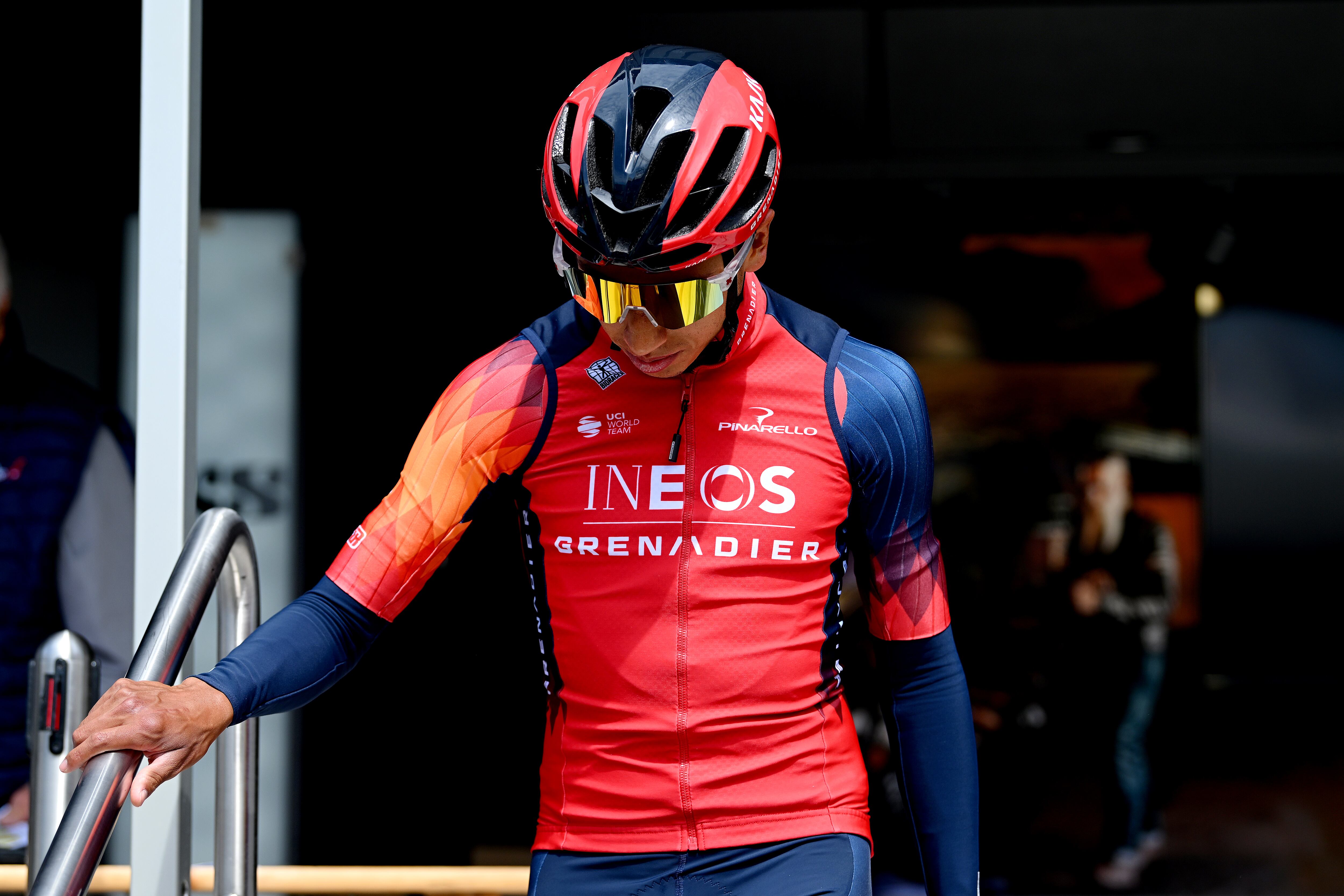 CRISSIER, SWITZERLAND - APRIL 26: Egan Bernal of Colombia and Team INEOS Grenadiers prior to the 76th Tour De Romandie 2023, Stage 1 a 170.9km stage from Crissier to Vallée de Joux 1019m / #UCIWT / on April 26, 2023 in Crissier, Switzerland. (Photo by Dario Belingheri/Getty Images)