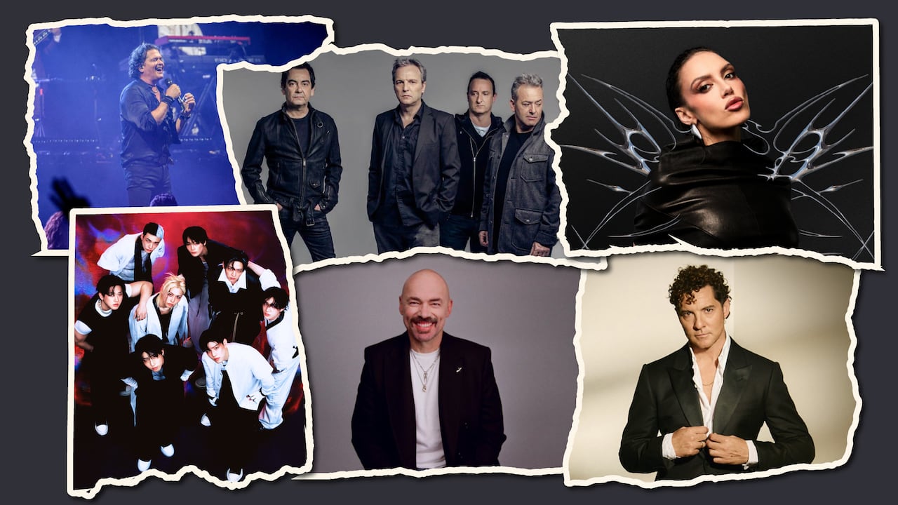 De izquierda a derecha: Carlos Vives, Stray Kids, Hombres G, Santiago Cruz, Sara Landry y David Bisbal.