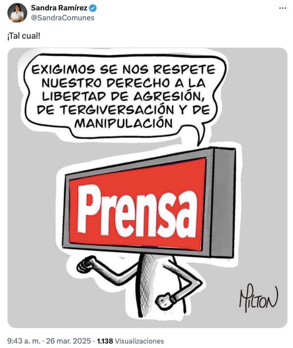 La publicación de Sandra Ramírez.