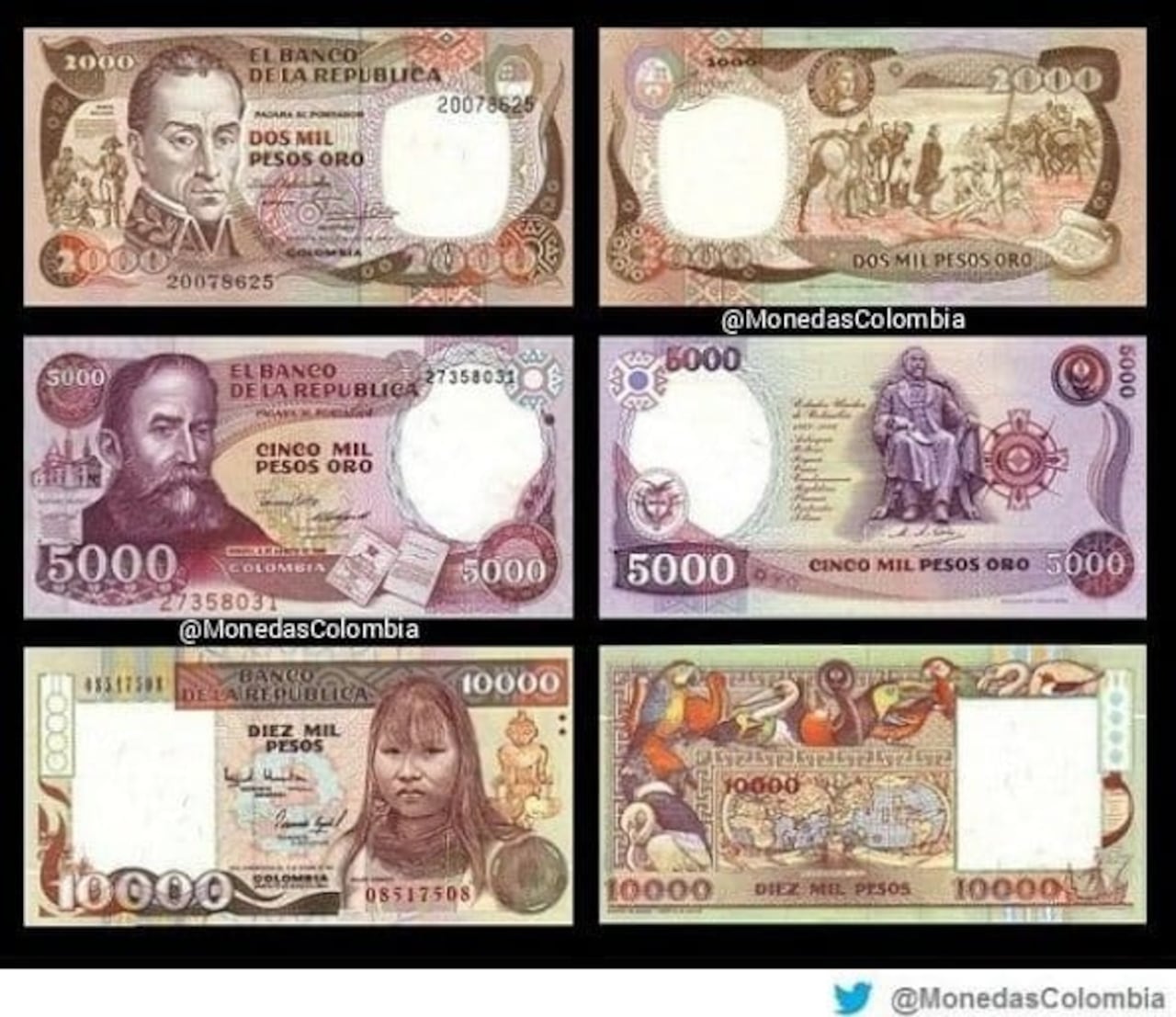 Billetes de $2.000, $5.000 y $10.000