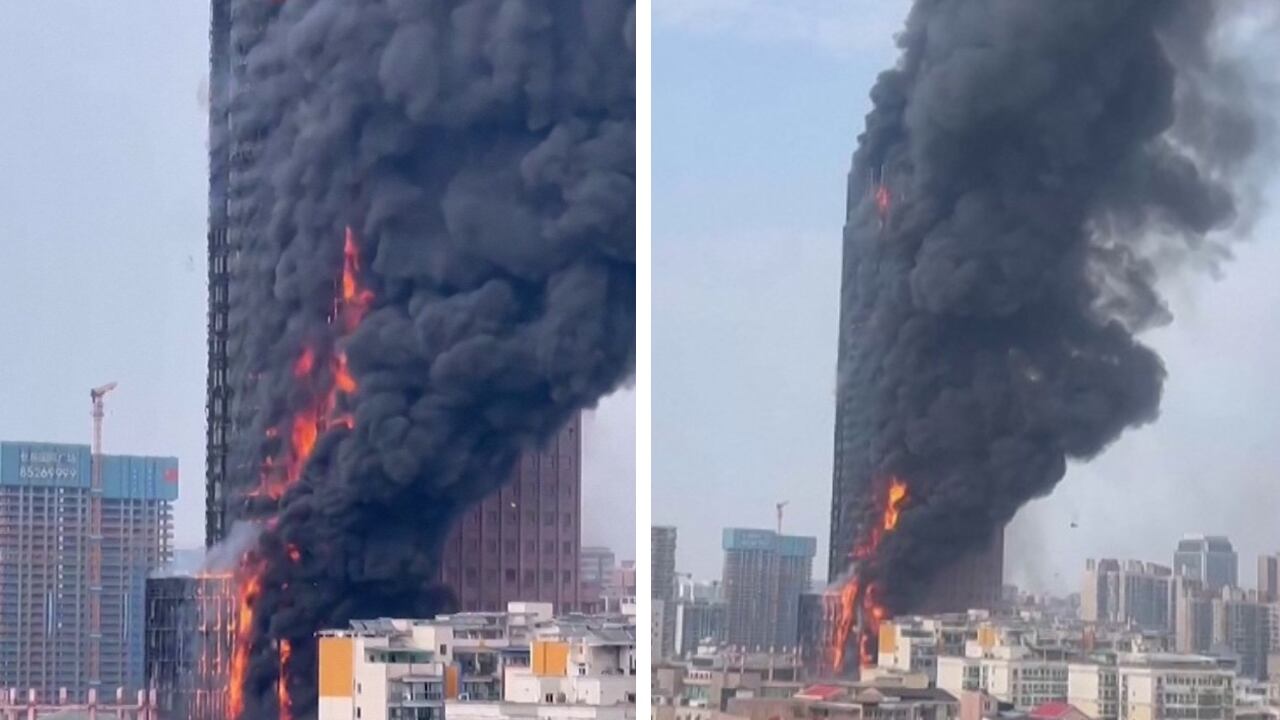 El rascacielos de la Torre Telecom en China quedó totalmente calcinado