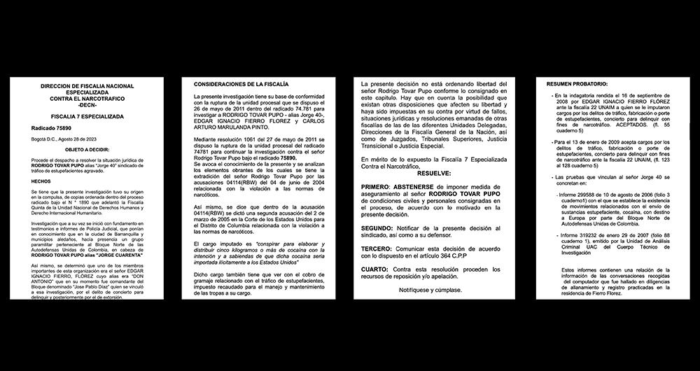   Documentos de la Fiscalía prueban que Rodrigo Tovar Pupo es un narcotraficante reincidente.