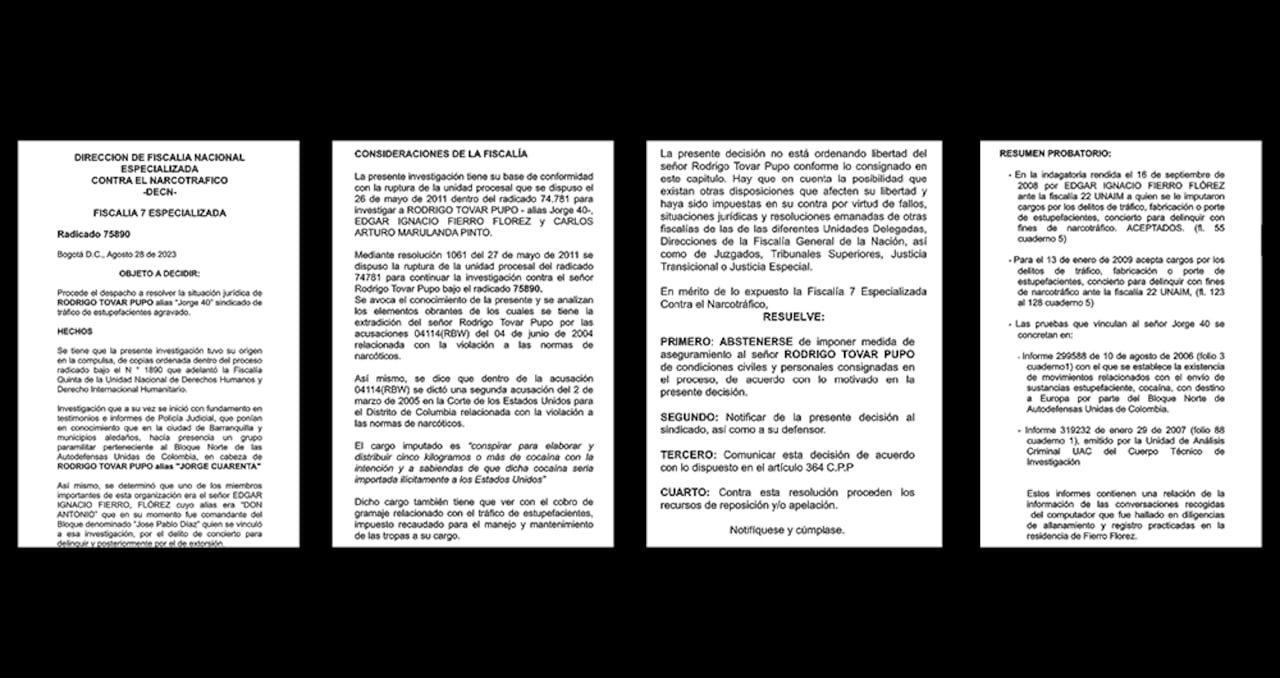 Documentos de la Fiscalía prueban que Rodrigo Tovar Pupo es un narcotraficante reincidente.
