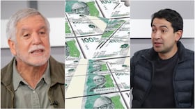 Enrique Peñalosa, exalcalde de Bogotá; billetes de 100 mil pesos colombianos y Daniel Briceño, congresista