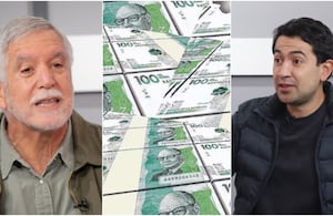 Enrique Peñalosa, exalcalde de Bogotá; billetes de 100 mil pesos colombianos y Daniel Briceño, congresista