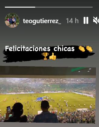 Teófilo Gutiérrez presente en la final de la Liga Femenina. Foto: captura de pantalla.