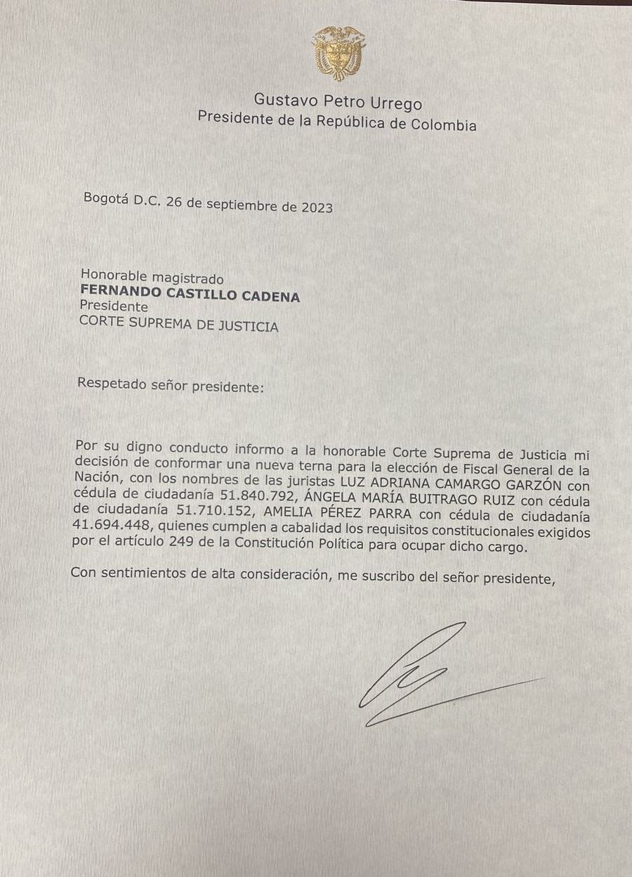 Carta terna Fiscalía