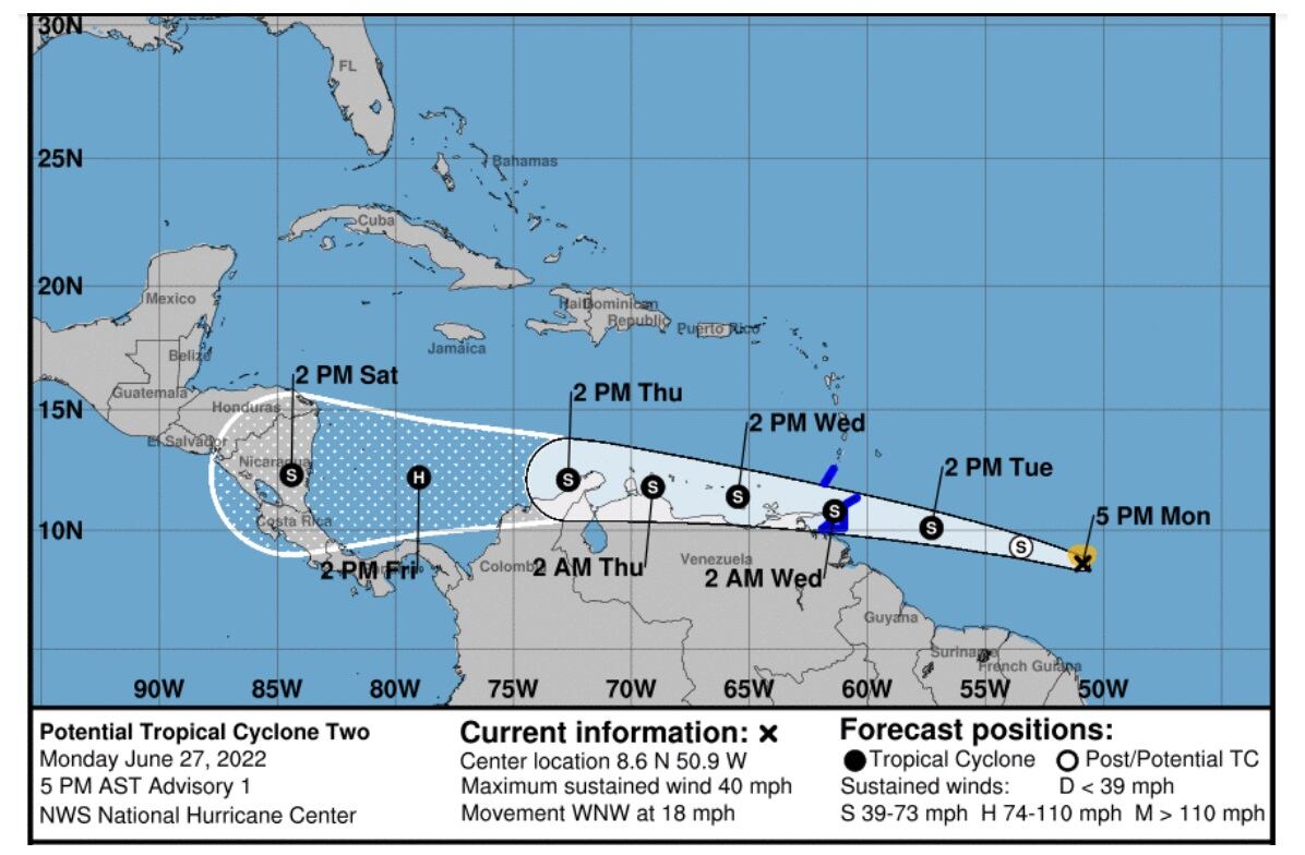 Se prevé que el próximo miércoles el potencial Ciclón Tropical TWO evolucione como tormenta tropical.