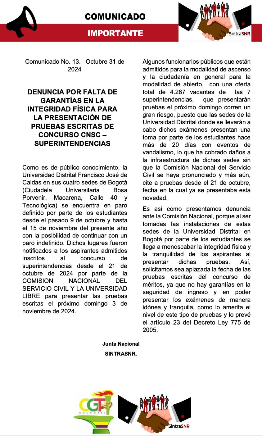 comunicado SintraSNR.