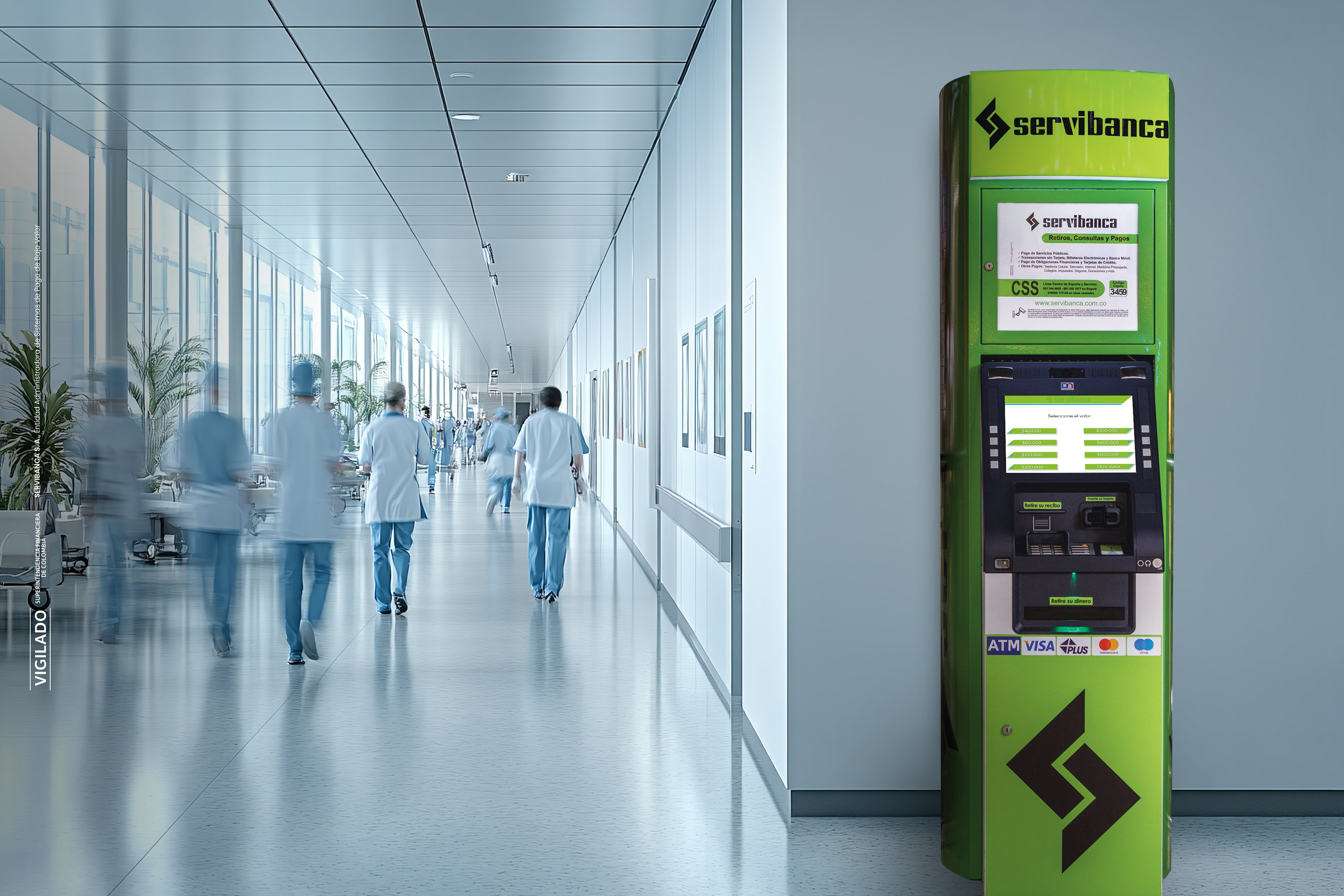 Servibanca ha creado alianzas con clínicas, hospitales, centros de salud y consultorios, para que los pacientes puedan acceder a cajeros automáticos en las instalaciones.