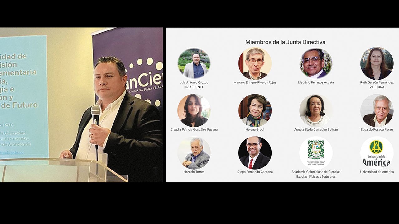 Integrantes de la junta directiva de la Asociación Colombiana para el Avance de la Ciencia; a la izquierda, el presidente de la junta, Luis Antonio Orozco.
