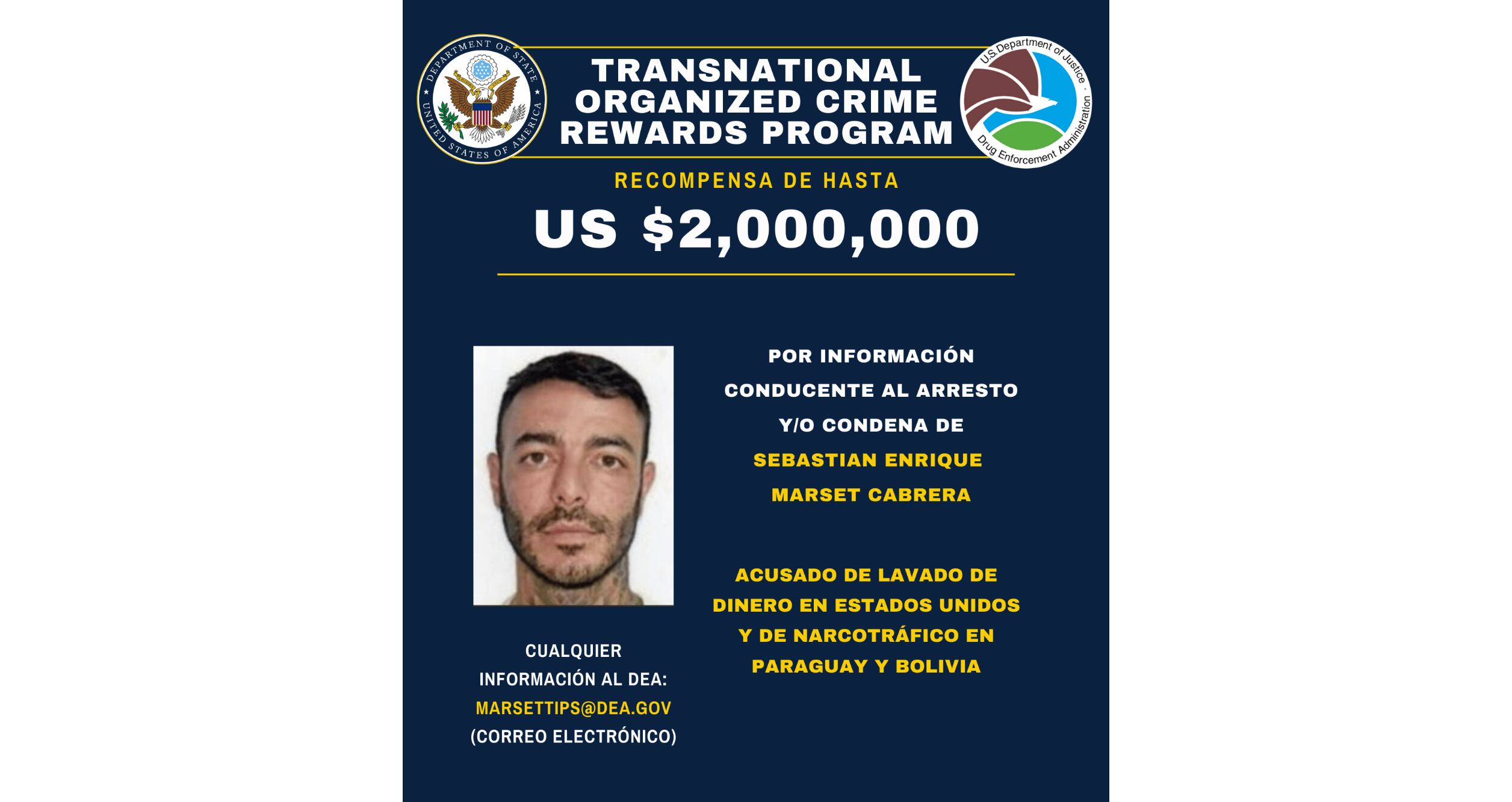 Cartel de búsqueda de Sebastian Marset.