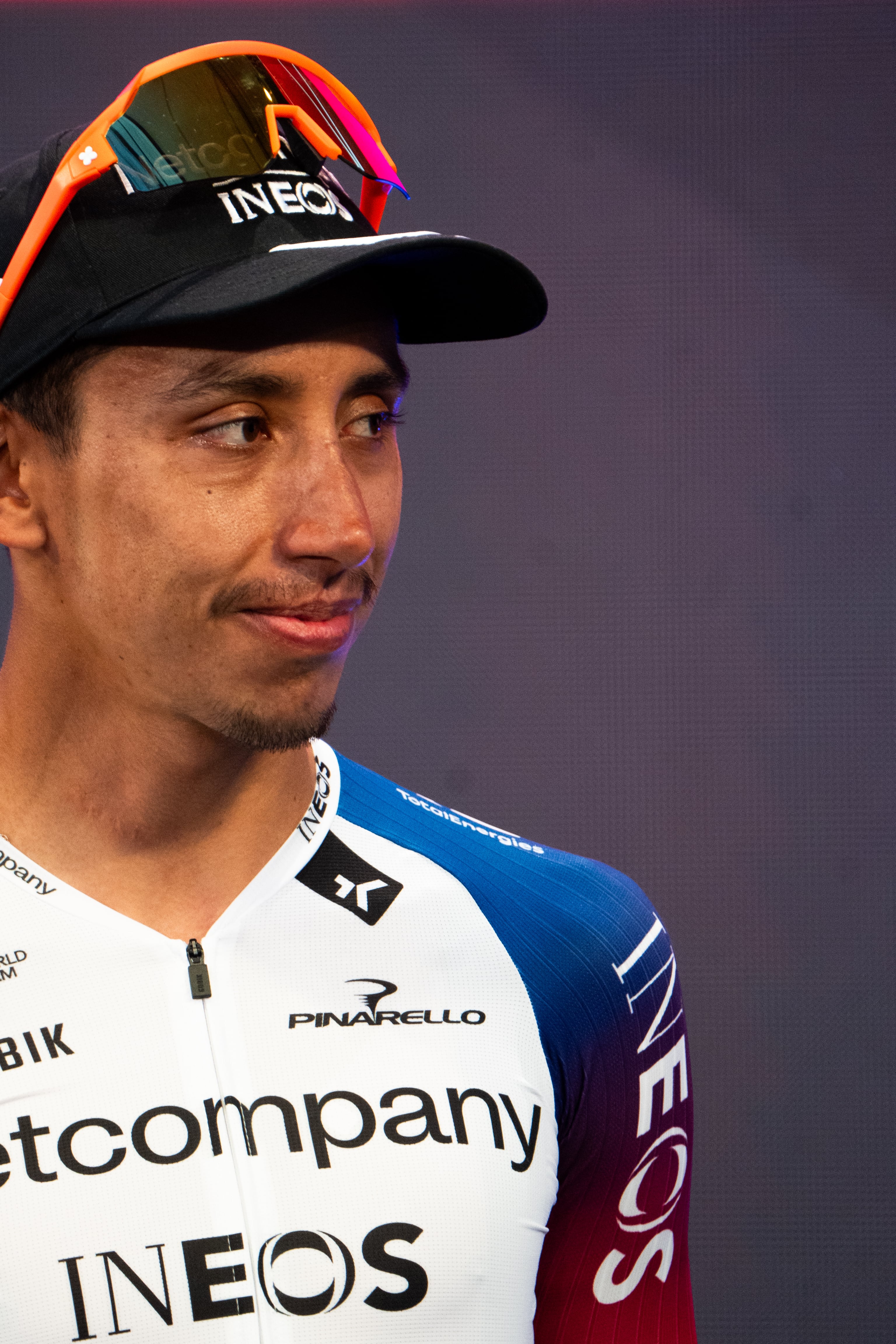 Egan Bernal of the INEOS Grenadiers pro cycling team is seen during the team presentation of the 109th Giro d'Italia in Burgas, Bulgaria, on May 6, 2026. (Photo by Hristo Rusev/NurPhoto via Getty Images)