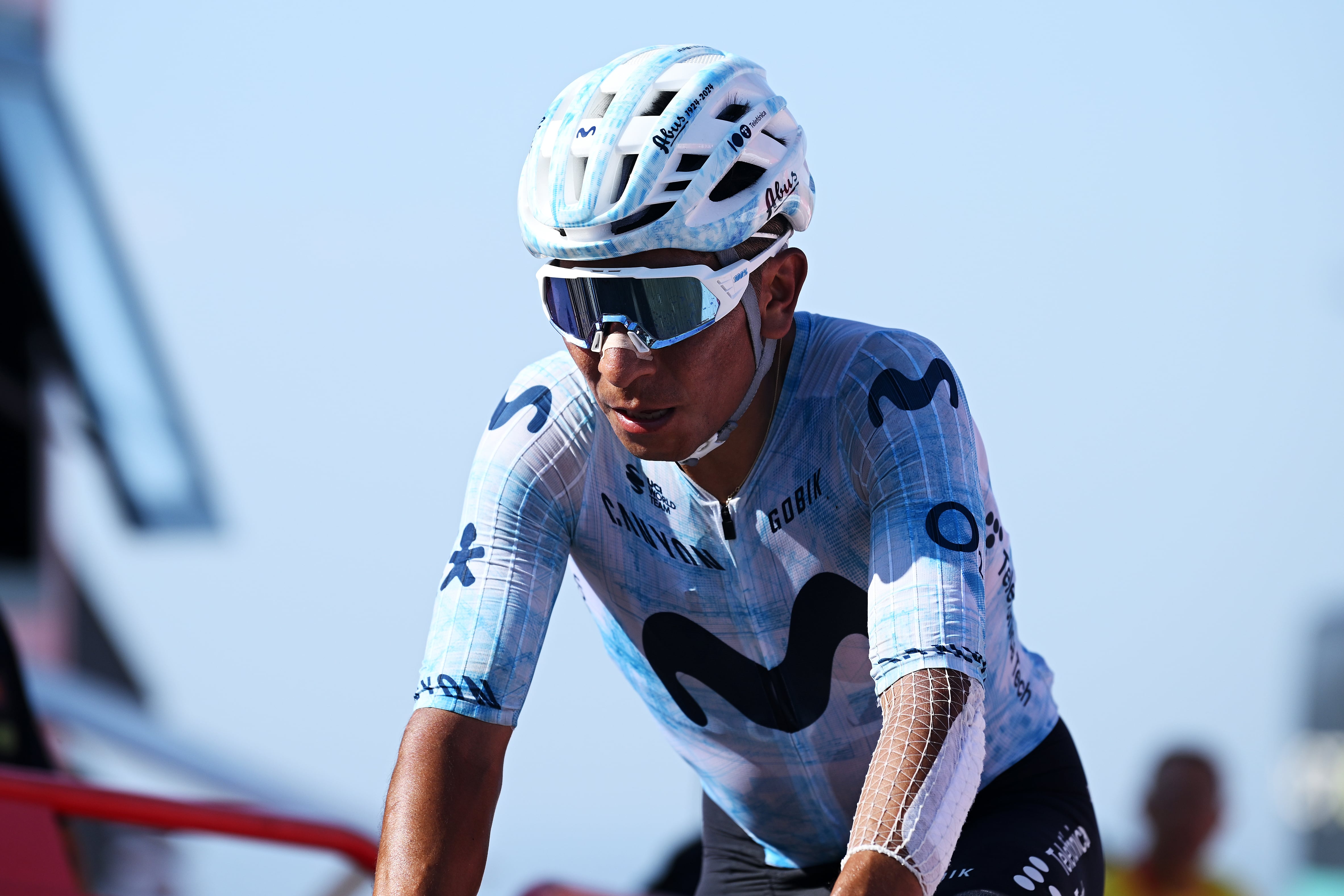 PICO VILLUERCAS, SPAIN - AUGUST 20: Nairo Quintana of Colombia and Team Movistar crosses the finish line during the La Vuelta - 79th Tour of Spain 2024, Stage 4 a 170.5km stage from Plasencia to Pico Villuercas 1544m / #UCIWT / on August 20, 2024 in Pico Villuercas, Spain. (Photo by Dario Belingheri/Getty Images)