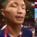 Colombia's Yuberjen Herney Martinez Rivas, right, exchanges punches with Japan's Ryomei Tanaka in their men's flyweight 52-kg quarterfinal boxing match at the 2020 Summer Olympics, Tuesday, Aug. 3, 2021, in Tokyo, Japan. (AP Photo/Themba Hadebe)