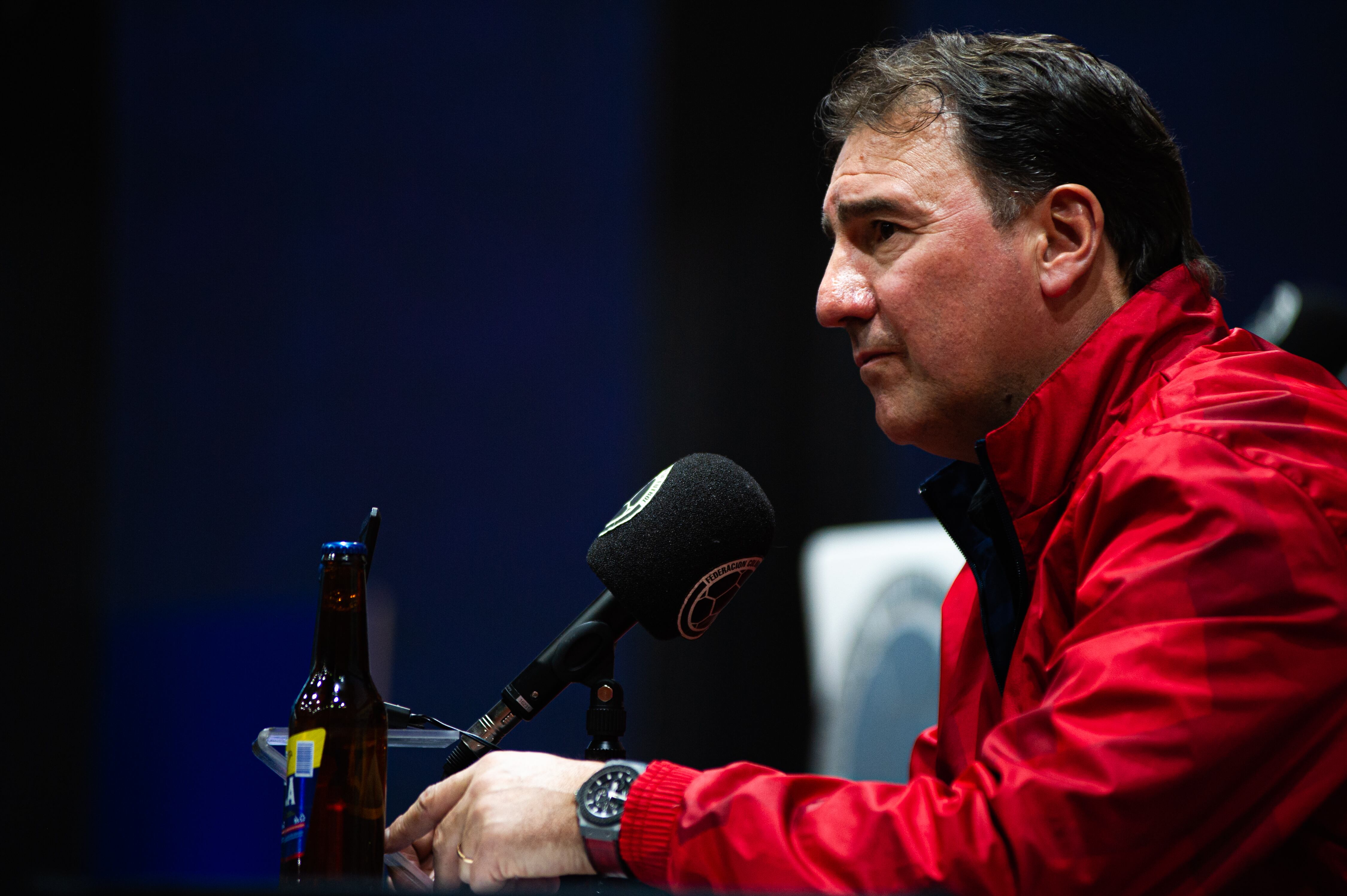 Colombia's football team coach Nestor Lorenzo speaks during a press conference after the decision on calling team veterans: Radamel Falcao, James Rodriguez and Luis Diaz, in Bogota, Colombia, September 15, 2022, for the friendly matches tour in the United States for the Septemeber FIFA Matches against Guatemala on September 24 in New York and against Mexico on September 27. (Photo by: Maria Jose Gonzalez/Long Visual Press/Universal Images Group via Getty Images)